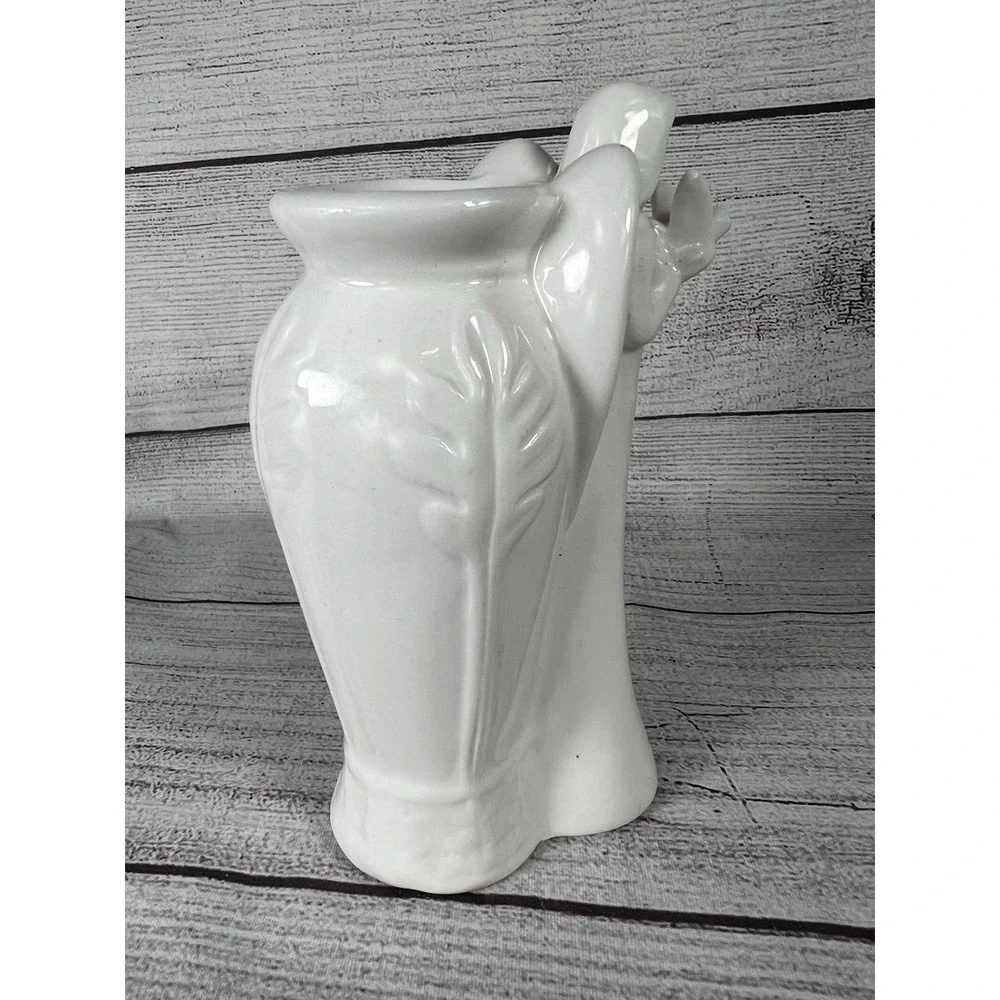 White Porcelain Angel Figure Vase Holding Book 4.75 Inches Tall